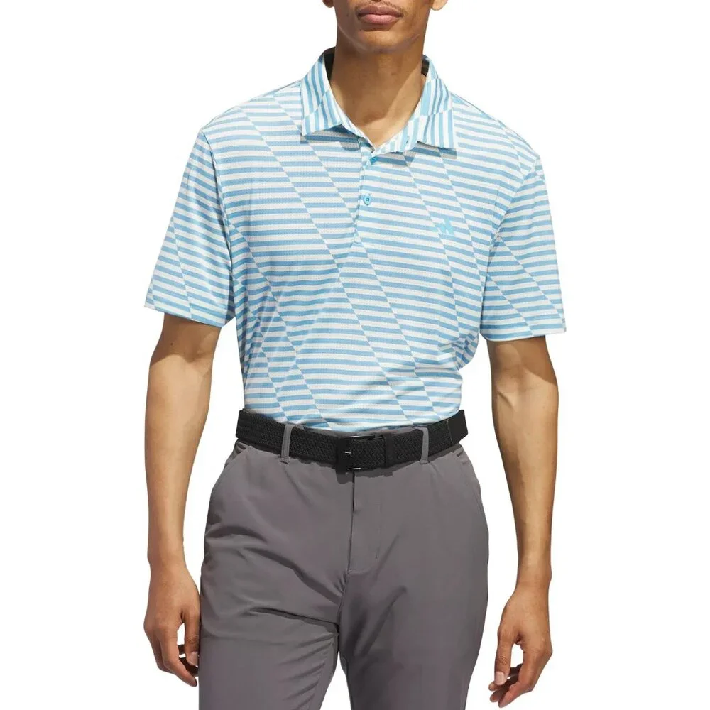 Adidas Golf Men's Ultimate365 Mesh Print Polo Shirt Semi Blue Burst/Ivory Size L